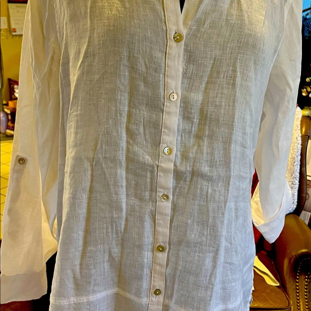 1XLx 100% Linen shirt long sleeve adjustable button down the front